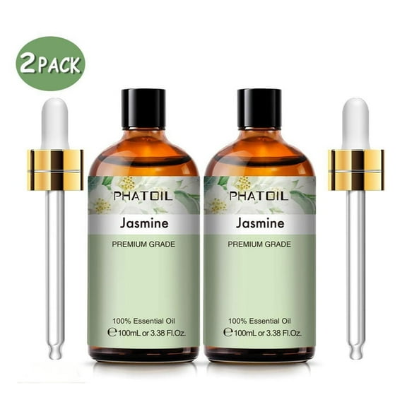 PHATOIL Jasmine Essential Oils 100% Natural Jasmine Oil for Skin, Hair, Toenails, Aromatherapy and Soap Making Scent (3.38 fl oz/2pcs)