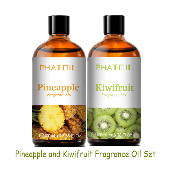 PHATOIL 3.38Fl.Oz Pineapple and Kiwifruit Oil Set,Fragrance Essential Oils for Diffusers,Humidifier,Body,Skin Care,Aromatherapy,Candle and Soap Making,Air Purifiers,Perfume