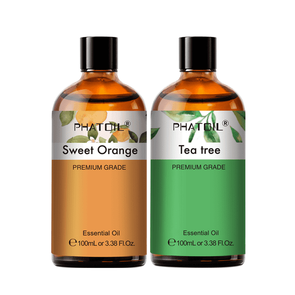 PHATOIL 2 Pack Sweet Orange and Tea Tree Essential Oil Set for Diffusers, Skin Care, Candle Making, 100ml