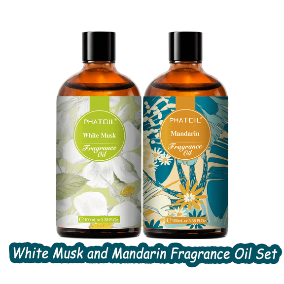 PHATOIL 3.38 Fl.Oz White Musk and Mandarin Fragrance Oil Set for Diffuser,Aromatherapy,Skin,Hair,Body,DIY,Bath Bomb,Candle Making,Perfume,2-Pack