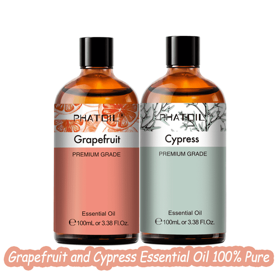 PHATOIL 100ML 2PCS Grapefruit and Cypress Oil Set,Pure Essential Oil for Diffusers,Skin,Body Massage,Hair,Candle Making,Aromatherapy,Perfume
