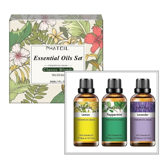 PHATOIL Essential Oils Set, Top 3 Blends for Diffusers, Home Care, Candle Making Scents, Fragrance, Humidifiers, Gifts - Lavender, Lemon, Peppermint (30mL)
