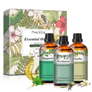 PHATOIL 3 Pack Essential Oil Gift Set 30ml Each, Assorted Aromatic Scents for Home Diffuser, Candle Making, Vanilla, Eucalyptus, Peppermint