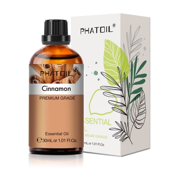 PHATOIL Cinnamon Bark Essential Oil 30ML, Warm Spicy Aromatherapy Oil for Diffusers, Humidifiers, Body Massage, Skin Care, Odor Elimination, DIY Candle Soap Bath Bomb Making