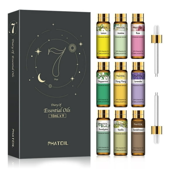 PHATOIL Pure Essential Oils Set for Diffusers,Candle Making Scents,Fragrance,Aromatherapy, 9x10mL