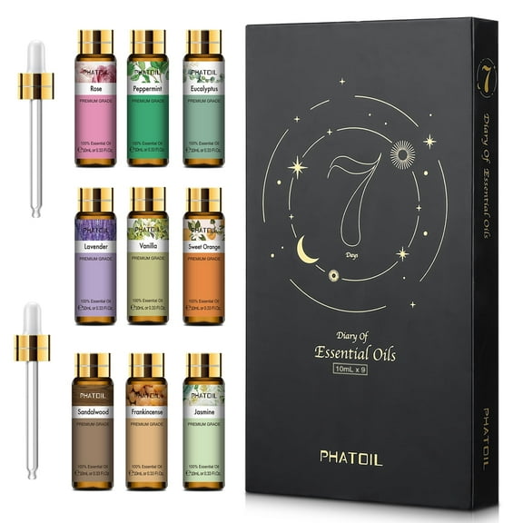 PHATOIL 9PCS Essential Oils Gift Set Perfect for Aromatherapy Diffuser, Humidifier, Spa Massage, Relaxation, Skin Care, DIY Soap Candle Making