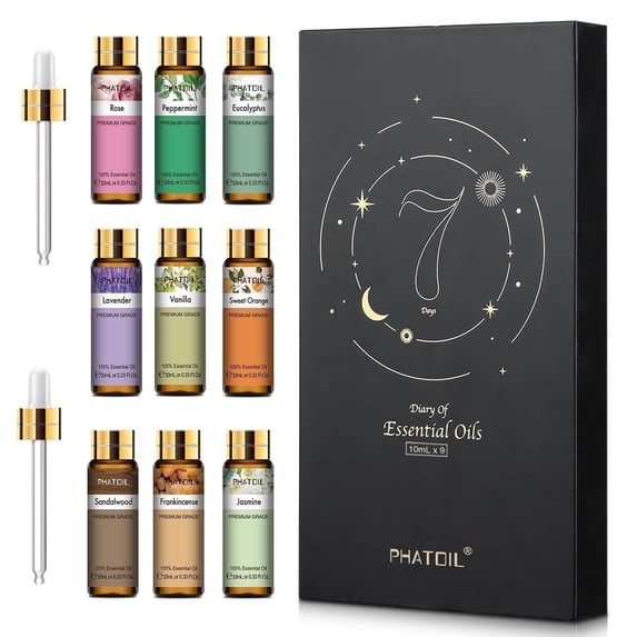 PHATOIL 9PCS Essential Oils Gift Set for Skin Care, Yoga, DIY Soap Candle Making, Gifts
