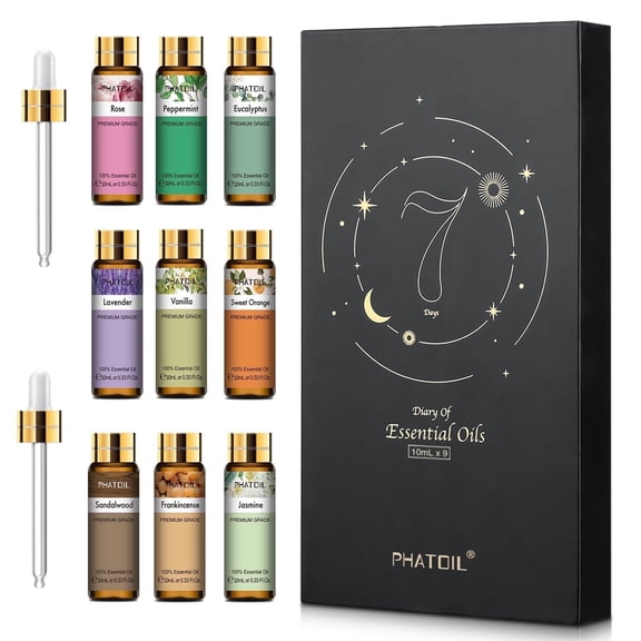 PHATOIL 9PCS Essential Oils Gift Set for Skin Care, Yoga, DIY Soap Candle Making, Gifts