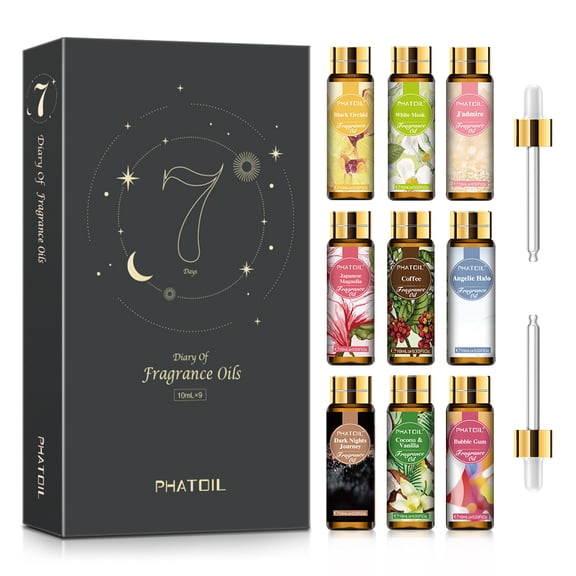 PHATOIL 9x10ml Fragrance Oils Set for Diffuser, Humidifier, Candle Making, Aromatherapy, Classic Floral Scent Oil