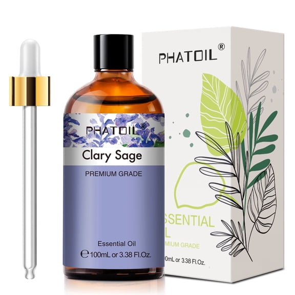 PHATOIL Clary Sage Essential Oil 100ML (3.38 FL OZ), Mild Herbal Scent for Diffusers, Humidifiers, DIY Car Freshies, Candle Soap and Bath Bomb Making