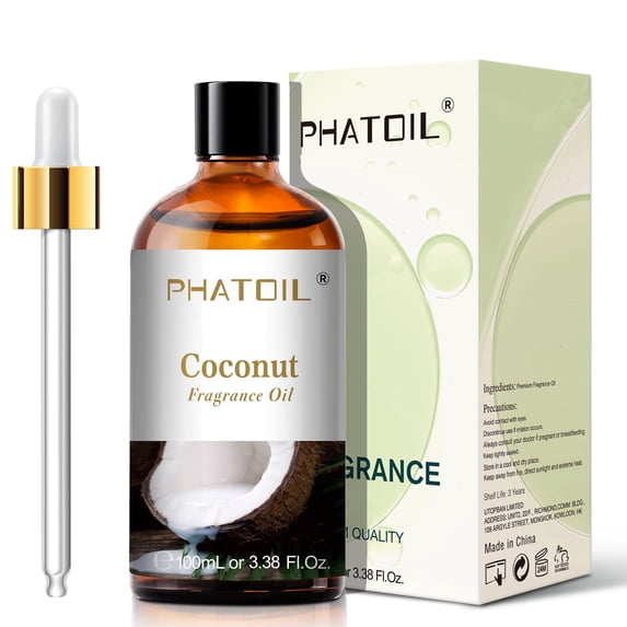 PHATOIL Coconut Essential Oil for Diffuser, Coconut Fragance Oil for Candle Making, Aromatherapy, Relaxation, DIY Soap, 3.38Fl.Oz