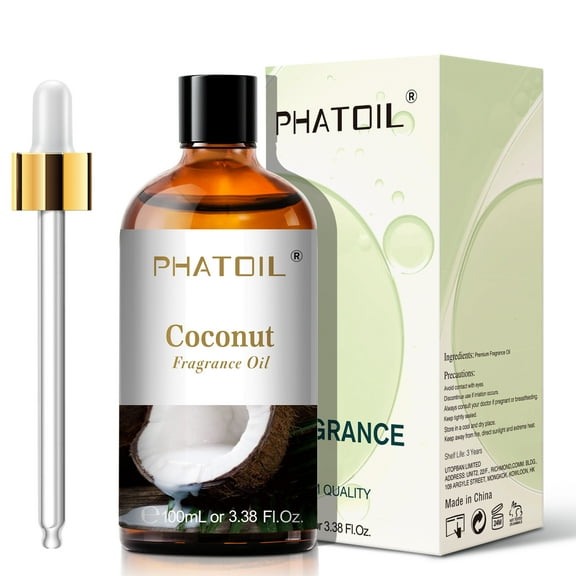PHATOIL Coconut Essential Oils 100ML (3.38fl.oz) 100% Pure Natural Perfect for Aromatherapy Diffuser, Yoga, Skin Care, Relaxation, DIY Candle and Soap Making
