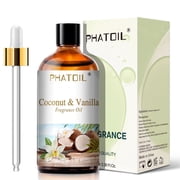 PHATOIL Coconut & Vanilla Essential Oils for Candle Making, Aromatherapy, Diffuser, Spa Massage, Yoga, Diy, Home Made Soap- 3.38Fl.Oz
