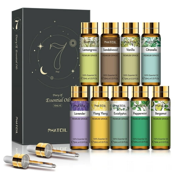 Phatoil 9 Pack Essential Oils Set Aromatherapy Oils Gift Set For Home Humidifiers, 10Ml