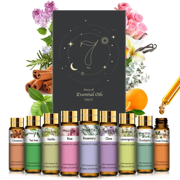 PHATOIL 9pcs Essential Oils Set for Diffusers, Natural Oil for Candle Making, Home Care, Fragrance, Aromatherapy, Humidifiers, Gifts10ml