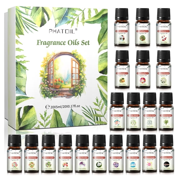 PHATOIL 20PCS Fragrance Oils for Candle Making, Diffusers, Fragrance, Aromatherapy, Humidifiers, Gifts - Coconut Vanilla, White Musk,Orange Blossom (5Ml)