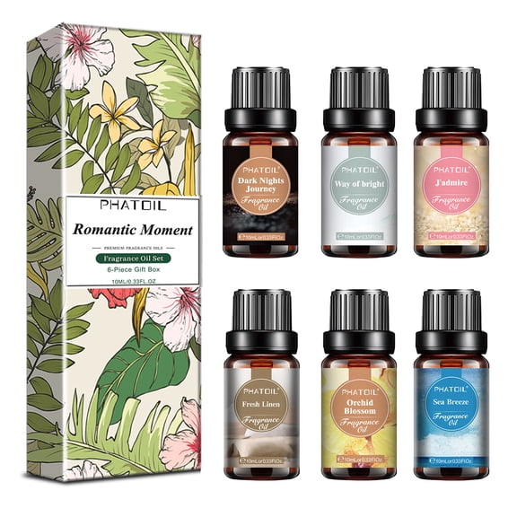 PHATOIL 6 x 10ML Fragrance Oil Gift Set, Long Lasting Assorted Variety Scents for Diffusers, Humidifiers, DIY Car Freshies, Bath Bomb Making
