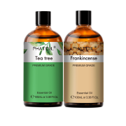 PHATOIL 2-Pack 3.38Fl.oz Frankincense&Tea Tree Essential Oil Set for Diffuser,Skin,Face,Hair,Candle and Soap Making,Aromatherapy