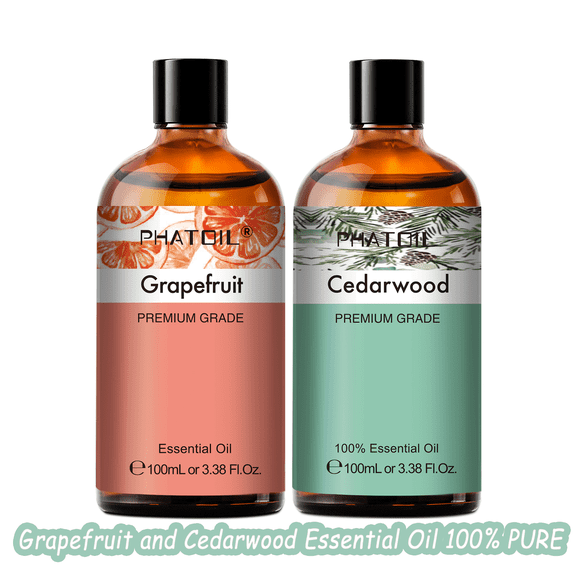 PHATOIL Grapefruit and Cedarwood Oil Set,100% Pure Essential Oils for Diffusers,Air Purifier,Aromaqtherapy,Humidifier,Skin,Body Massage,Bath Bomb,Candle Making,3.38 Fl.Oz
