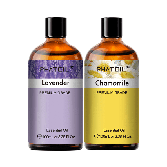 PHATOIL Lavender and Chamomile Oil Set,Essential Oils for Diffusers,Aromatherapy,Humidifiers,Skin,Body Massage,Candle Making,Perfume,3.38Fl.Oz
