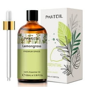 PHATOIL Lemongrass Essential Oils 100% Pure Natural Perfect for Aromatherapy, Diffuser, DIY Soap and Candle Making, Relaxation, Massage, Yoga - 100ml/3.38 fl.Oz