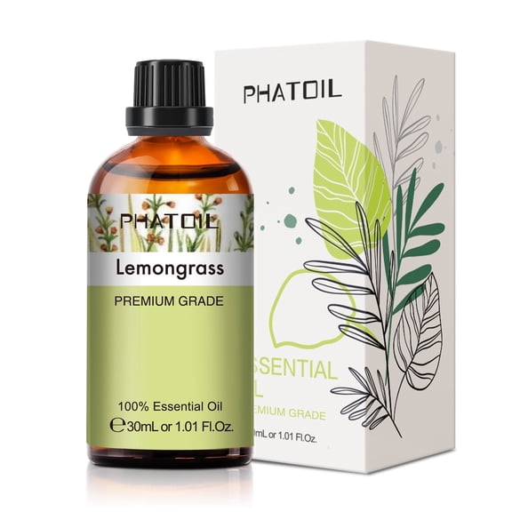 PHATOIL 1.01 Fl Oz Lemongrass Essential Oil for Skin, Diffuser, 100% Pure Natural, Cleansing & Nourishing, Herbaceous Scent for Aromatherapy, Soap Making Scent DIY