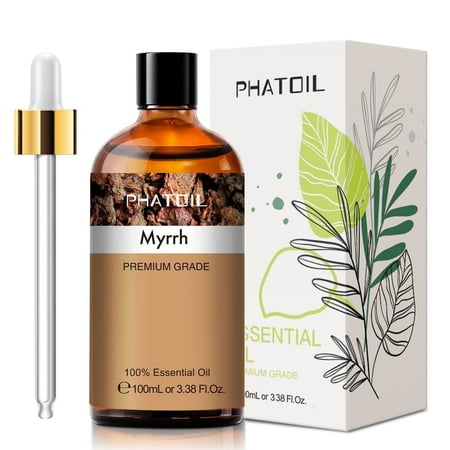 PHATOIL Myrrh Essential Oil for Diffuser, 100% Pure and Natural Myrrh Oil Essential Oils for Skin, Aromatherapy, Soap and Candle Making 3.38 Fl Oz