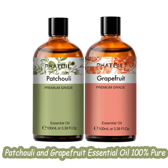 PHATOIL Patchouli and Grapefruit Oil Set ,Pure Essential Oils for Diffusers,Air Purifier,Hair,Skin,Body Massage,Humidifier,Candle Making,Aromatherapy,100ML