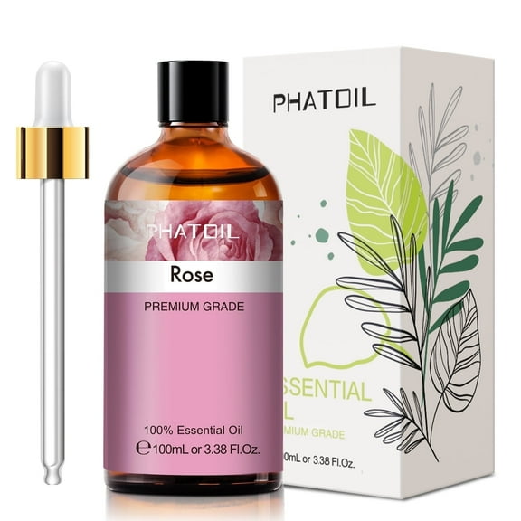 PHATOIL 3.38 Fl Oz Rose Essential Oil  for Skin, Natural Rose Oil for Diffuser, Face, Aromatherapy, Hair Care, Scalp and Body Massage, Floral Scent