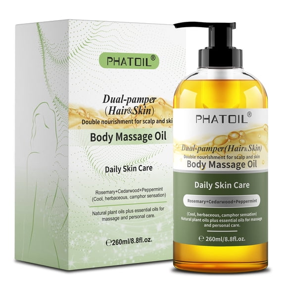 PHATOIL Rosemary Body Oil, Moisturizer Oil with Vitamin E and Sweet Almond Oil for All Skin Types, 8.8 Oz