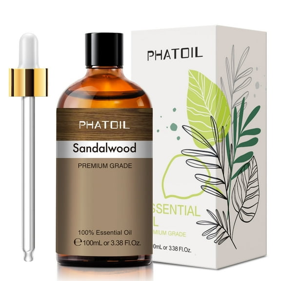 PHATOIL 3.38 Fl Oz Sandalwood Essential Oil, Natural Sandalwood Oil for Diffuser, Face, Skin Care, Aromatherapy, Hair Care, Scalp and Body Massage