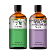 PHATOIL Tea Tree and Clove Essential Oil Set,100% Pure 2-Pack for Diffuser,Aromatherapy,Humidifier,Face&Body Massage, Soap and Candle Making, 3.38 Fl oz