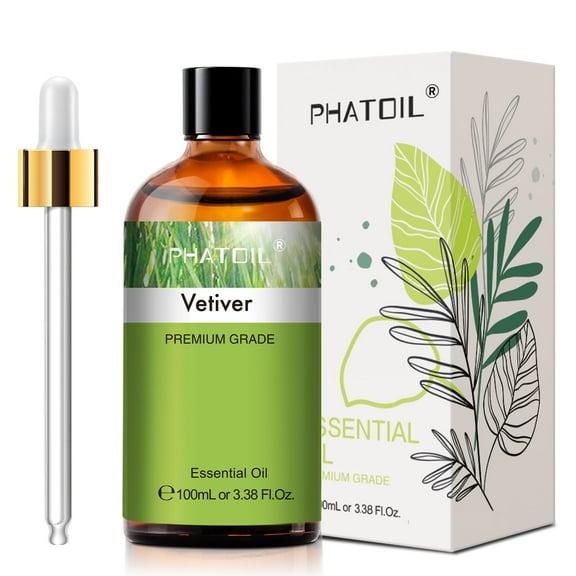 PHATOIL Vetiver 3.38fl.oz Essential Oil for Diffuser, Humidifier, Perfect for DIY Soap, Candle, Bath Bombs Making(100ml)