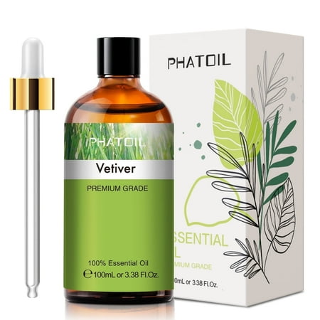 PHATOIL 100% Natural Vetiver Essential Oil for Skin, DIY, Candle and Soap Making, 3.38 Fl Oz