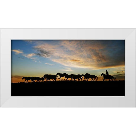PHBurchett 18x11 White Modern Wood Framed Museum Art Print Titled - Sunlit Horses V