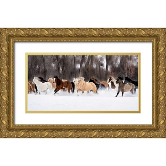 PHBurchett 24x14 Gold Ornate Wood Framed with Double Matting Museum Art Print Titled - Snow Run II