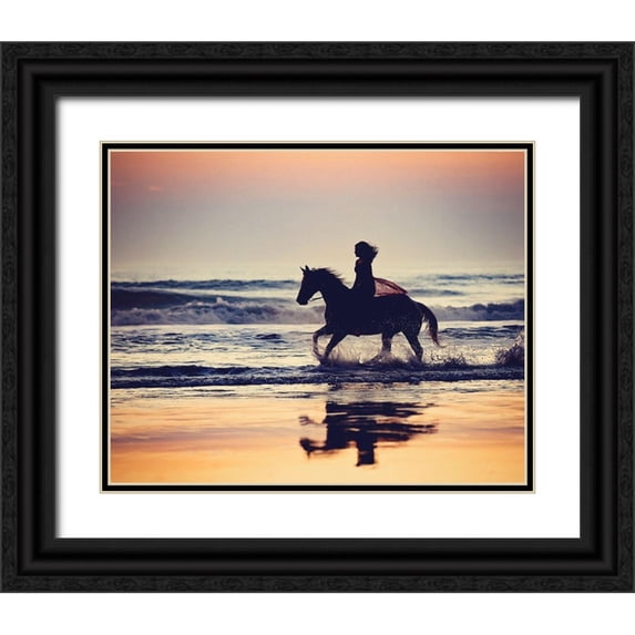 PHBurchett 24x20 Black Ornate Wood Framed with Double Matting Museum Art Print Titled - Running in the Sand III