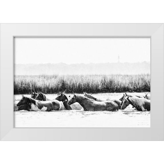 PHBurchett 32x23 White Modern Wood Framed Museum Art Print Titled - Water Horses III