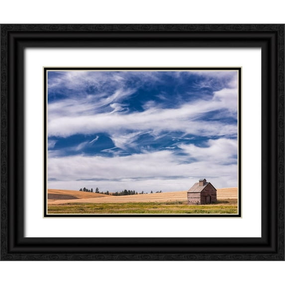 PHBurchett 32x25 Black Ornate Wood Framed with Double Matting Museum Art Print Titled - Farm and Field I