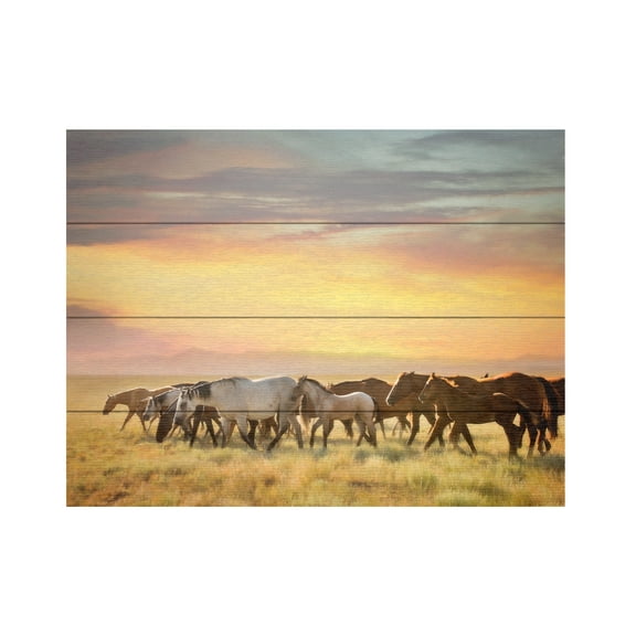 PHBurchett 'Sunkissed Horses I' Wood Slat Art 12x16
