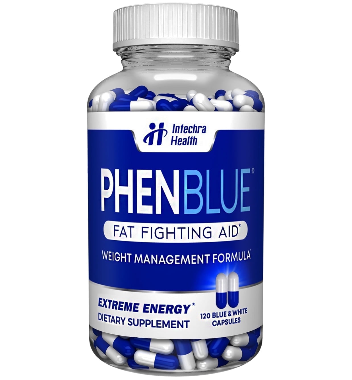 PHE-N BLUE Top Diet Pills - Fat Fighting Formula - 120  White/Blue Capsules