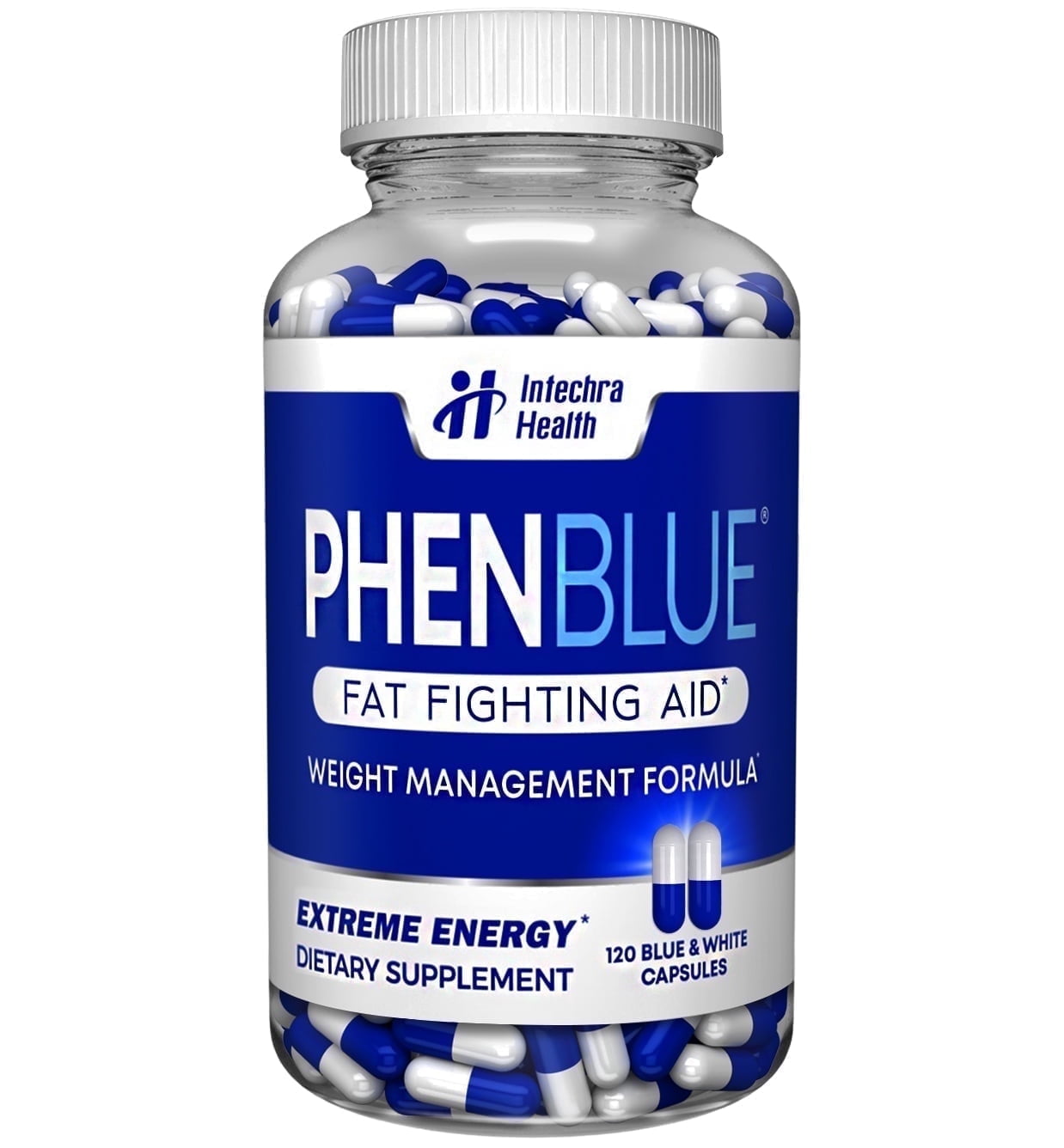 PHE-N BLUE Top Diet Pills - Fat Fighting Formula - 120  White/Blue Capsules
