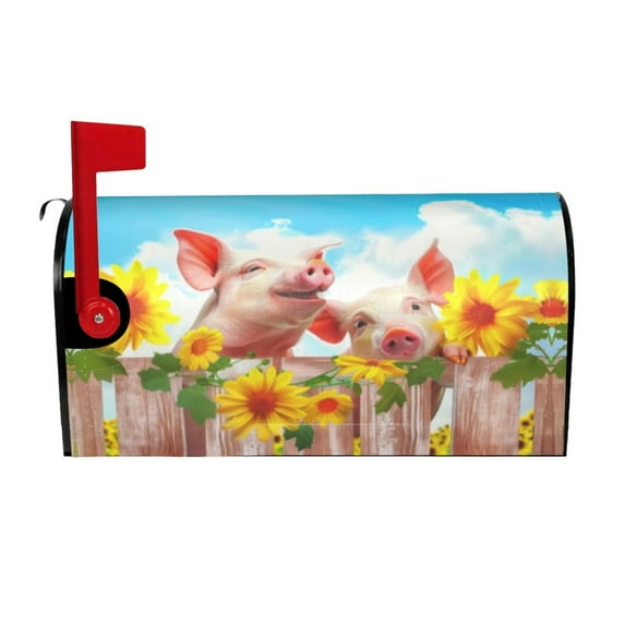 PHELIKA 3D Pigs Sunflower Hanging On Fence Welcome Magnetic Mailbox Covers Standard Size 21"H x 18"W