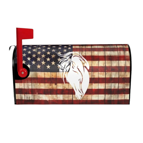 PHELIKA American Flag Painted Wood Wall Horse Magnetic Mailbox Covers Standard Size 25.5"H x 21"W