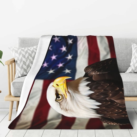 PHELIKA Bald Bird With American Flag 01 Soft Throw Blanket Lightweight Flannel Fleece Blanket For Couch Bed Sofa Travelling Camping For Kids Adults 40x50 Inch