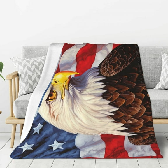 PHELIKA Bald Eagle American Flag 04 Soft Throw Blanket Lightweight Flannel Fleece Blanket For Couch Bed Sofa Travelling Camping For Kids Adults 40x50 Inch