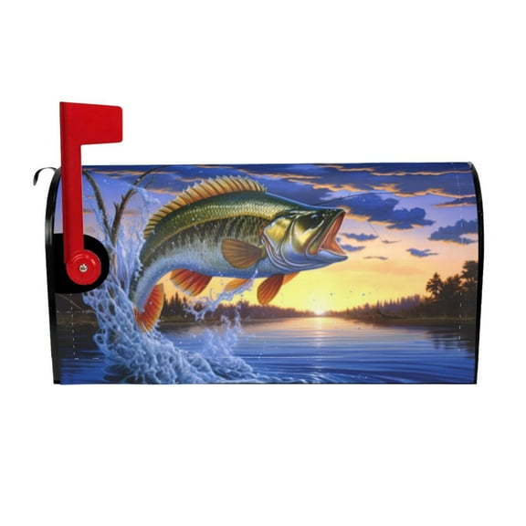 PHELIKA Bass Fish Jumping 03 Magnetic Mailbox Covers Standard Size 21"H x 18"W