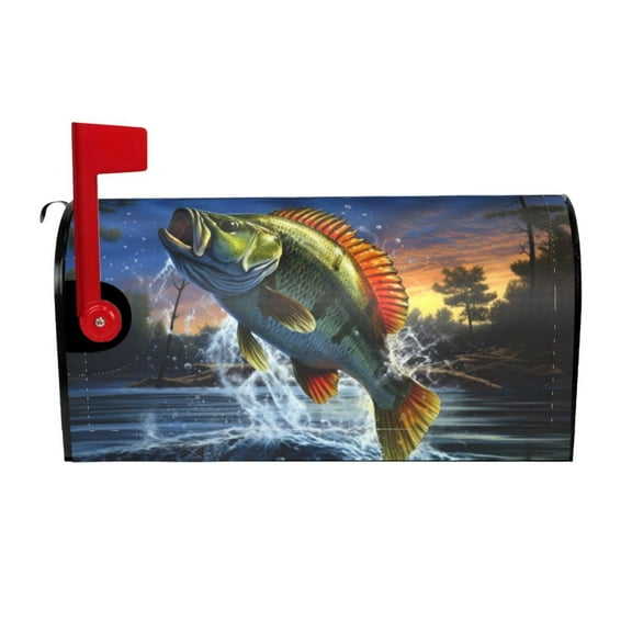 PHELIKA Bass Fish Jumping 04 Magnetic Mailbox Covers Standard Size 21"H x 18"W