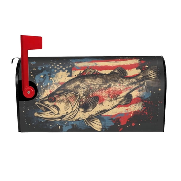 PHELIKA Bass Fish Jumping American Flag 04 Magnetic Mailbox Covers Standard Size 21"H x 18"W