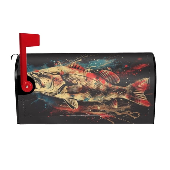 PHELIKA Bass Fish Jumping Watercolor 01 Magnetic Mailbox Covers Standard Size 25.5"H x 21"W